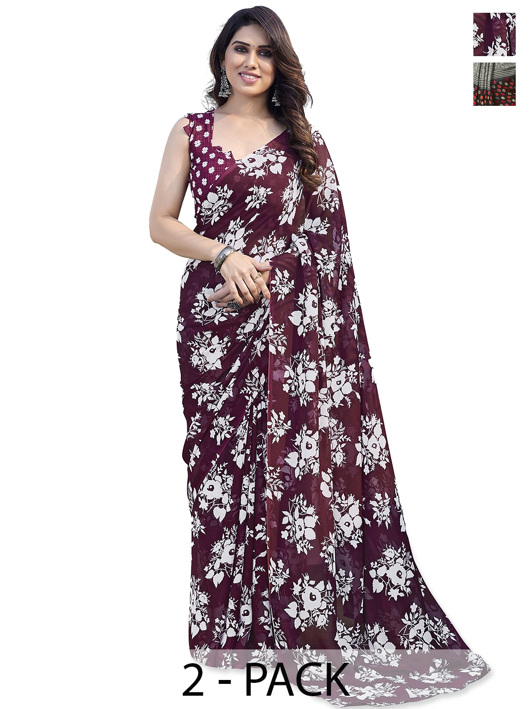 

ANAND SAREES Floral Saree Pack of 2, Burgundy