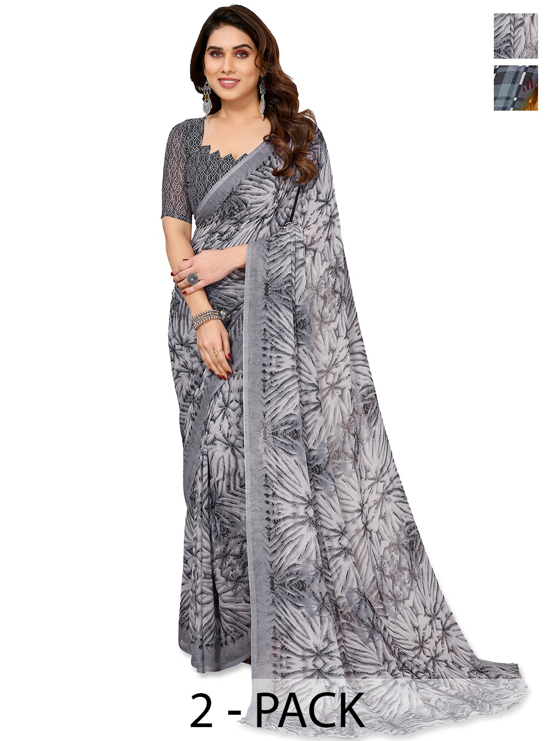 ANAND SAREES Floral Saree Pack of 2, White
