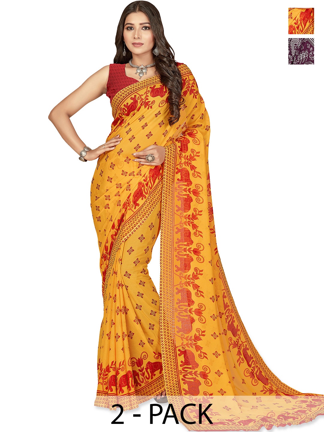 

ANAND SAREES Geometric Saree Pack of 2, Yellow