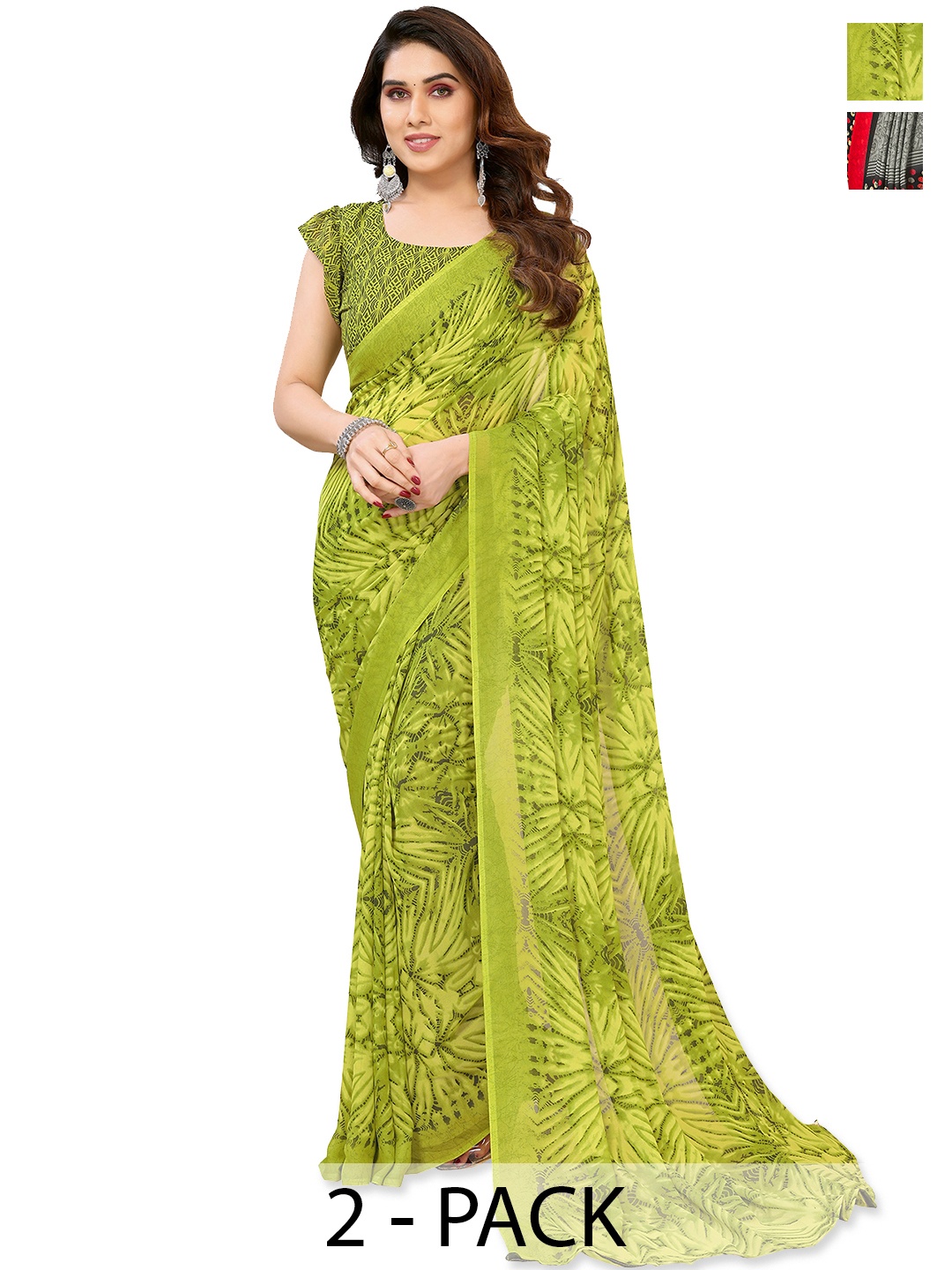 

ANAND SAREES Floral Saree Pack of 2, Green