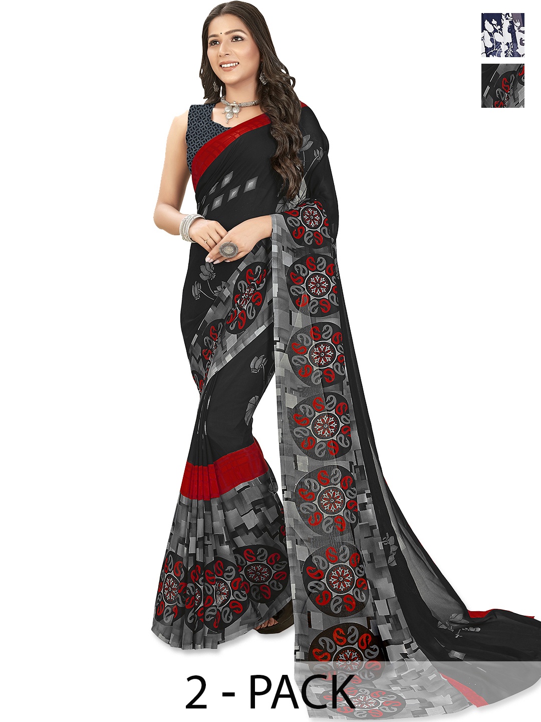 

ANAND SAREES Floral Saree Pack of 2, Black