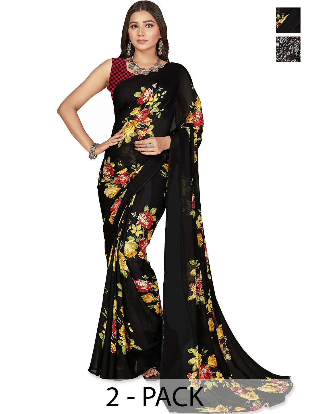 

ANAND SAREES Warli Saree Pack of 2, Black