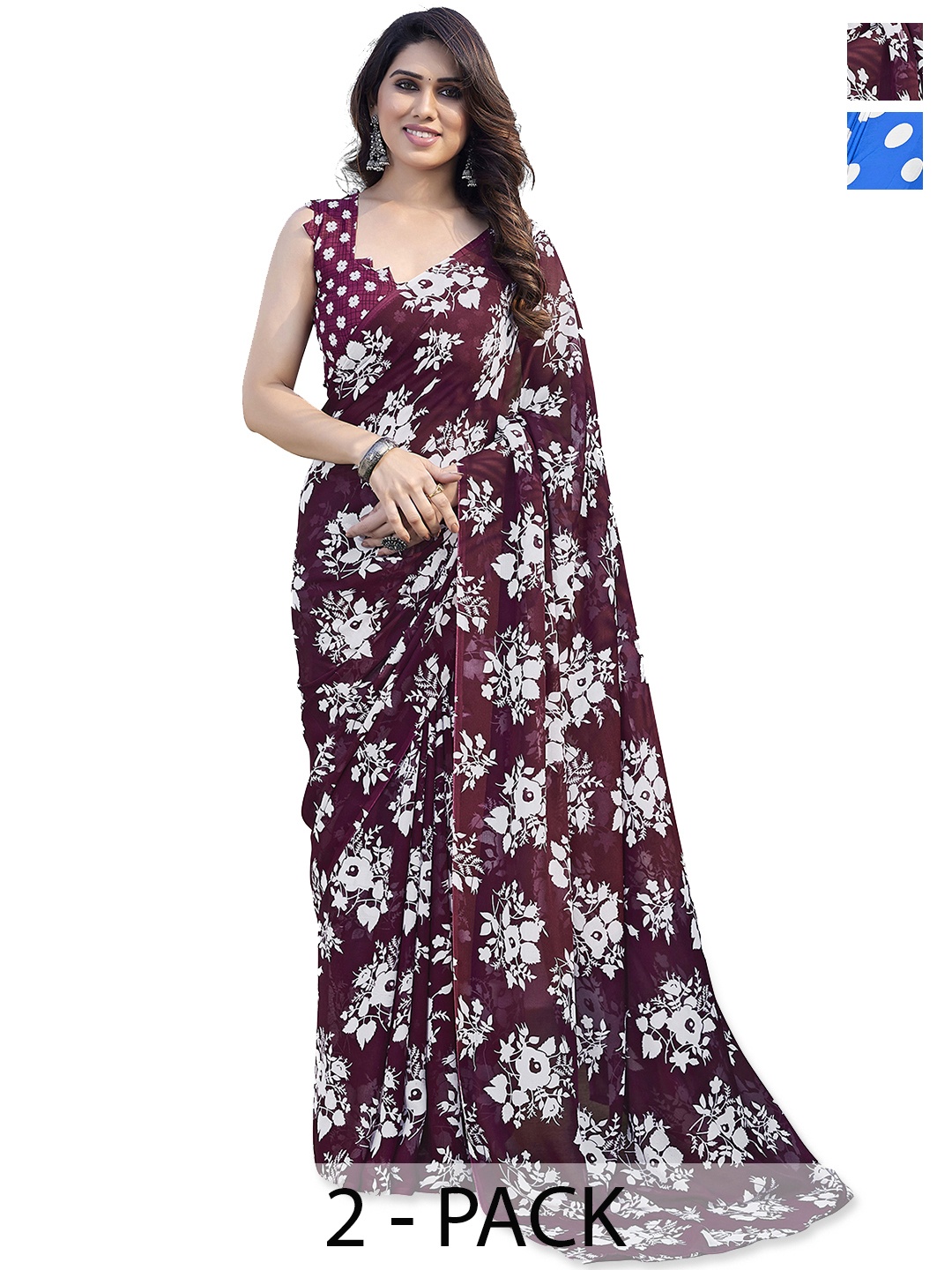 ANAND SAREES Floral Saree Pack of 2, Burgundy