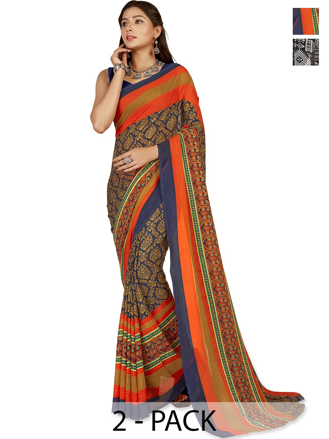 

ANAND SAREES Ethnic Motifs Saree Pack of 2, Brown