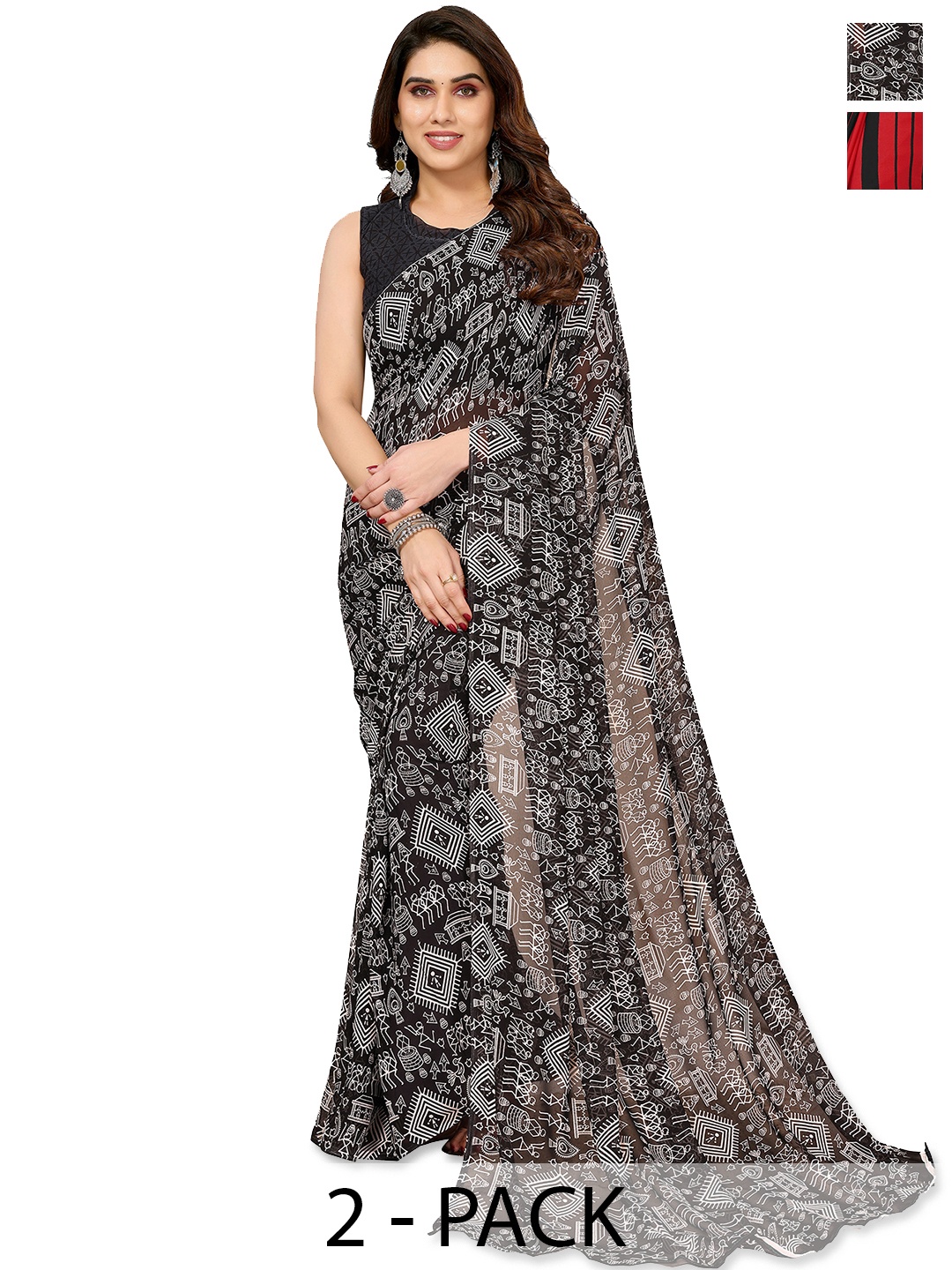 

ANAND SAREES Warli Saree Pack of 2, Black