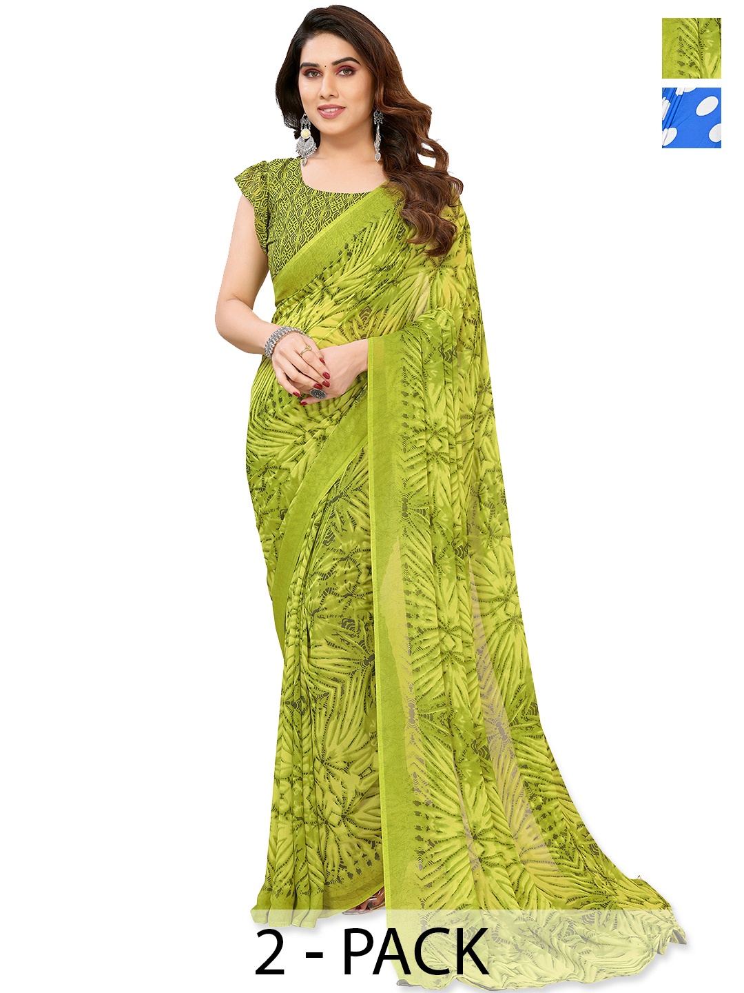 

ANAND SAREES Floral Saree Pack of 2, Green
