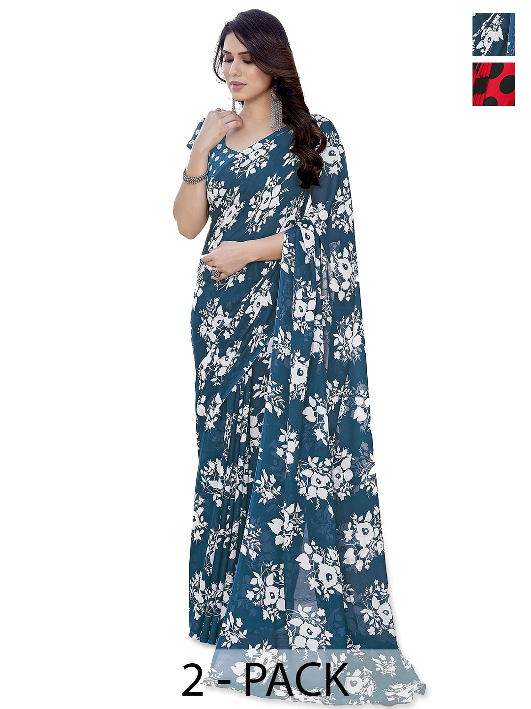 

ANAND SAREES Floral Saree Pack of 2, Teal