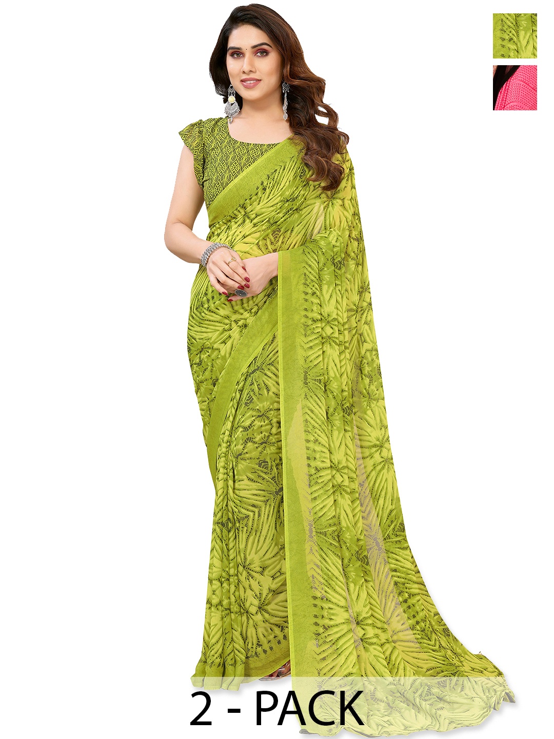 

ANAND SAREES Saree Pack of 2, Green