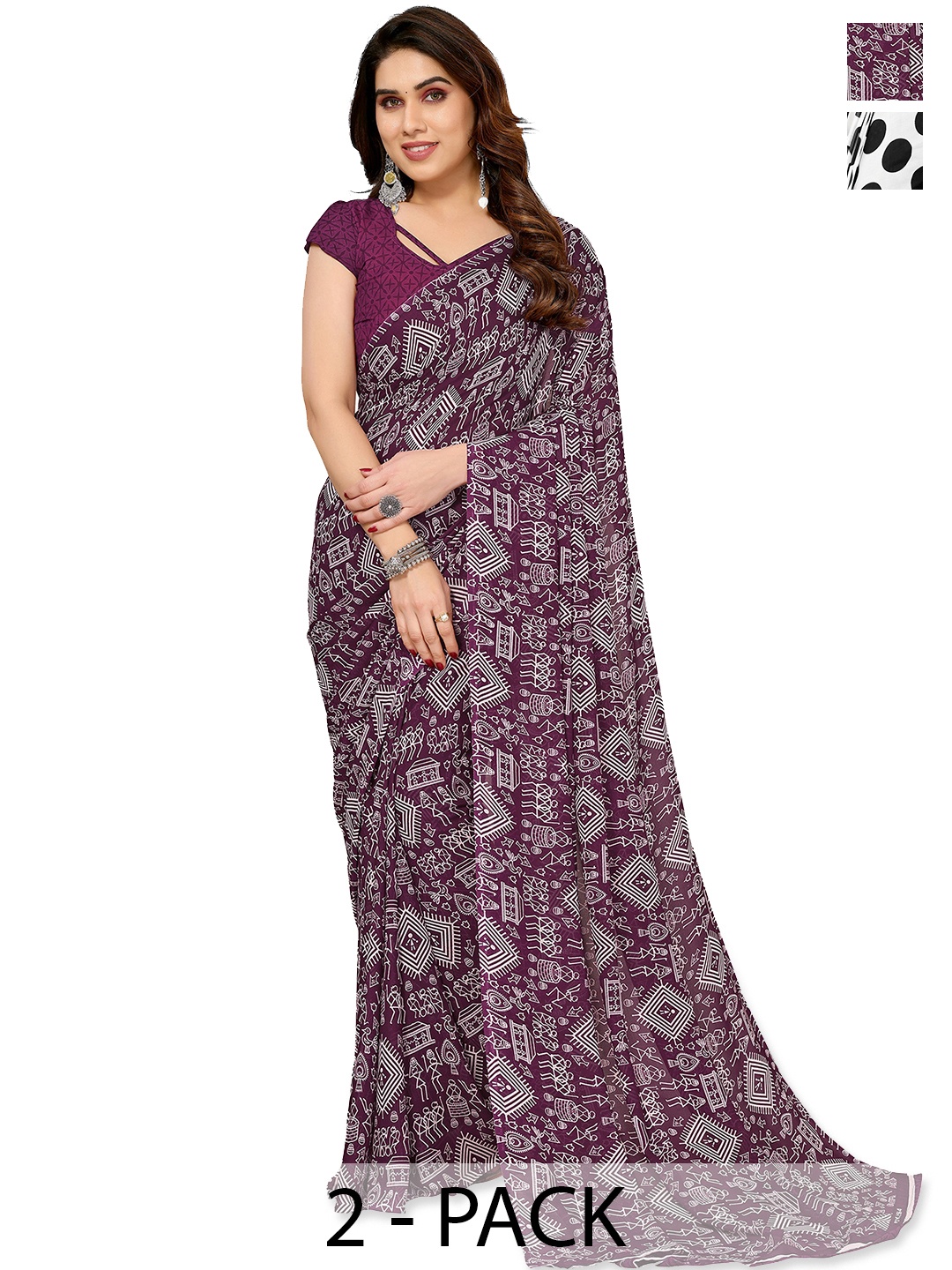 

ANAND SAREES Ethnic Motifs Saree Pack of 2, Maroon