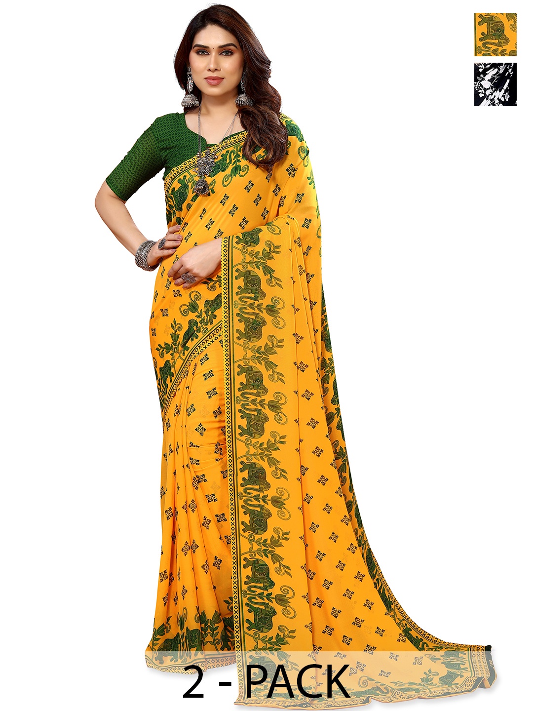 

ANAND SAREES Pack of 2 Floral Saree, Yellow
