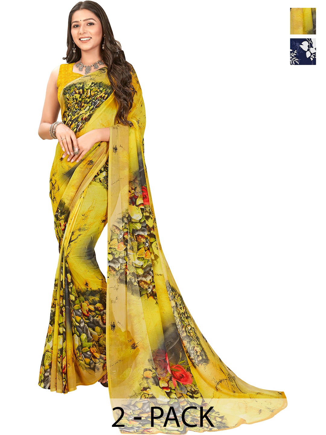 

ANAND SAREES Floral Poly Georgette Saree, Green