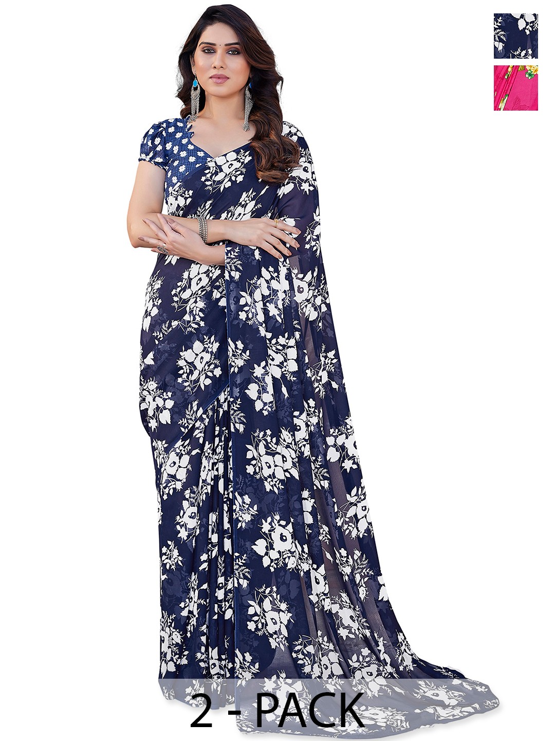 

ANAND SAREES Floral Poly Georgette Saree, Pink