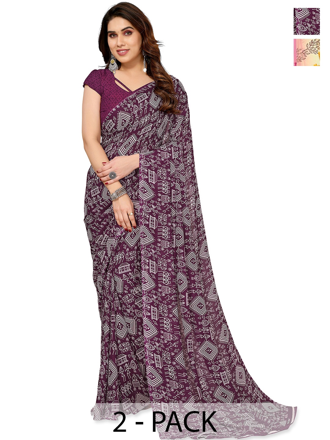 

ANAND SAREES Pack of 2 Floral Saree, Yellow