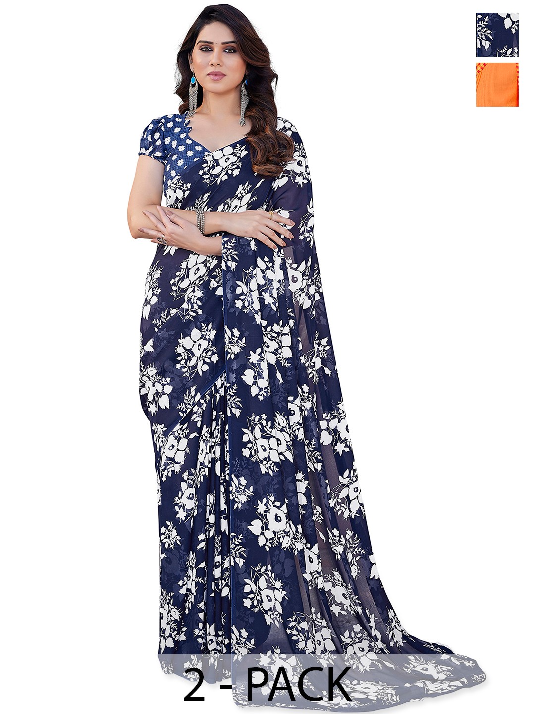 

ANAND SAREES Floral Poly Georgette Saree, Orange