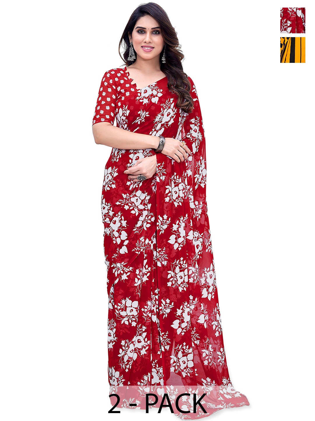 

ANAND SAREES Floral Saree Pack of 2, Black