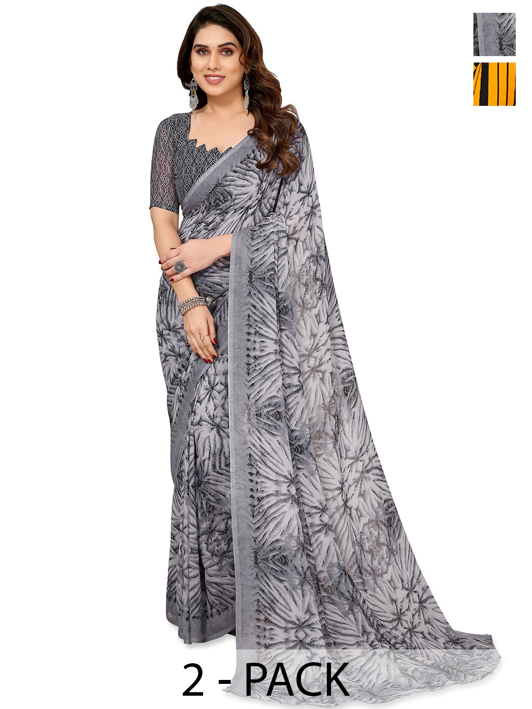 

ANAND SAREES Pack of 2 Polka Dot Saree, Grey