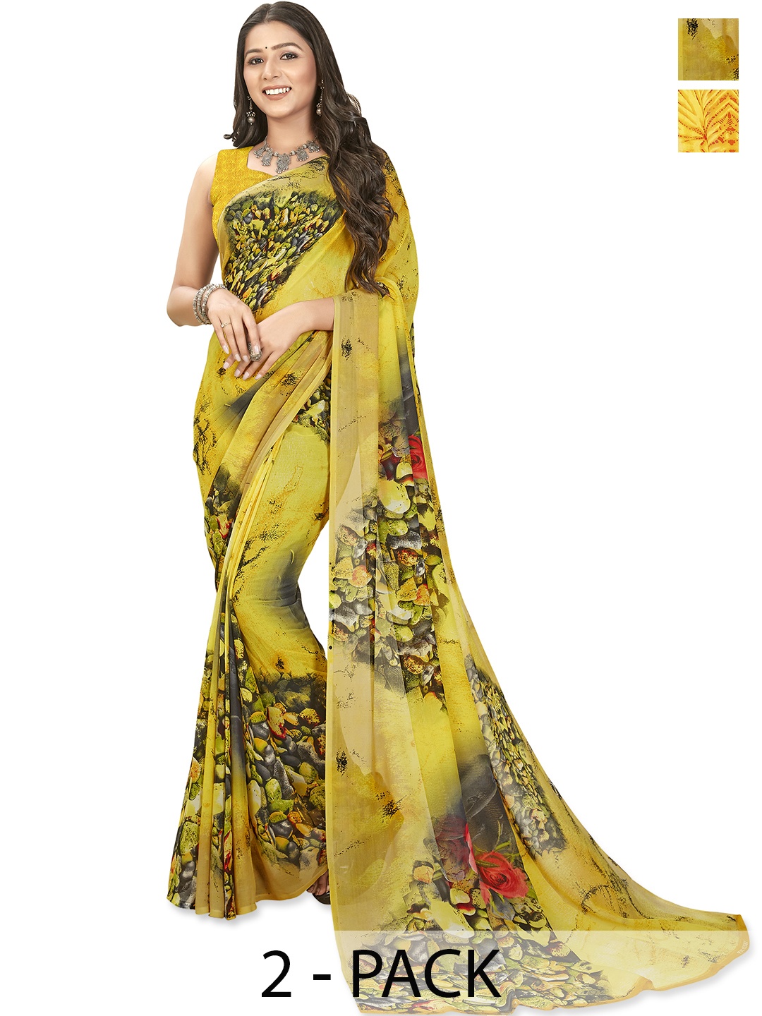 ANAND SAREES Pack of 2 Floral Saree, Orange