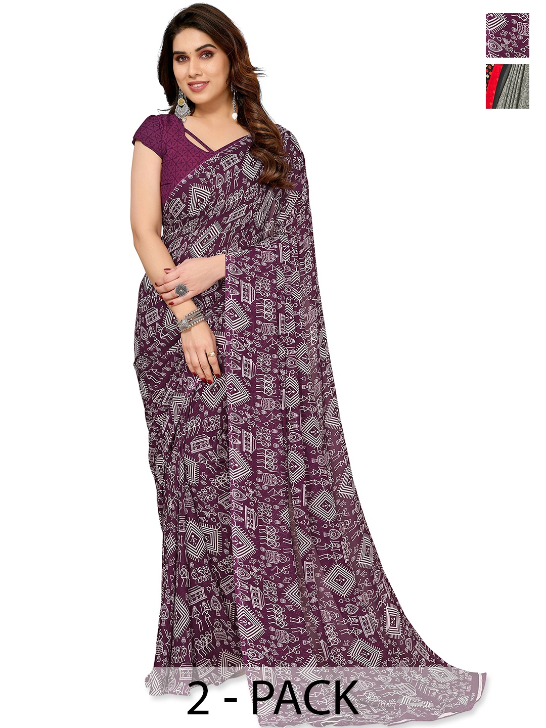 

ANAND SAREES Pack of 2 Warli Saree, Black