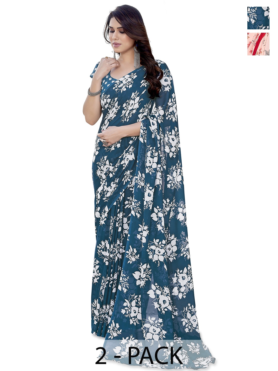 

ANAND SAREES Pack of 2 Floral Saree, Pink