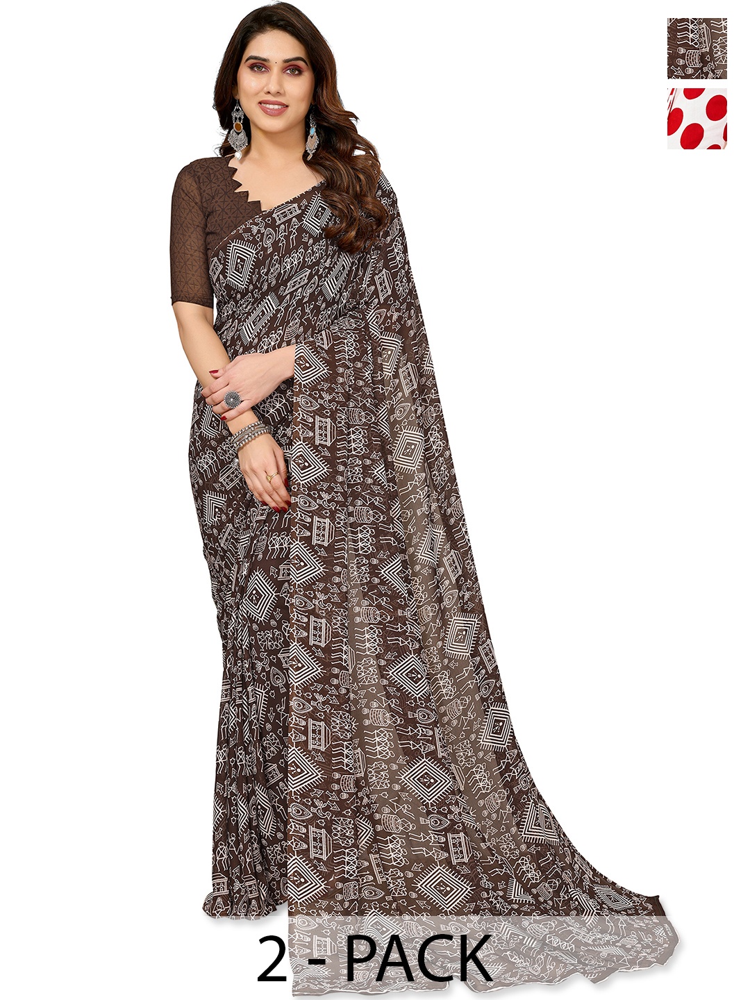 

ANAND SAREES Pack of 2 Warli Saree, White