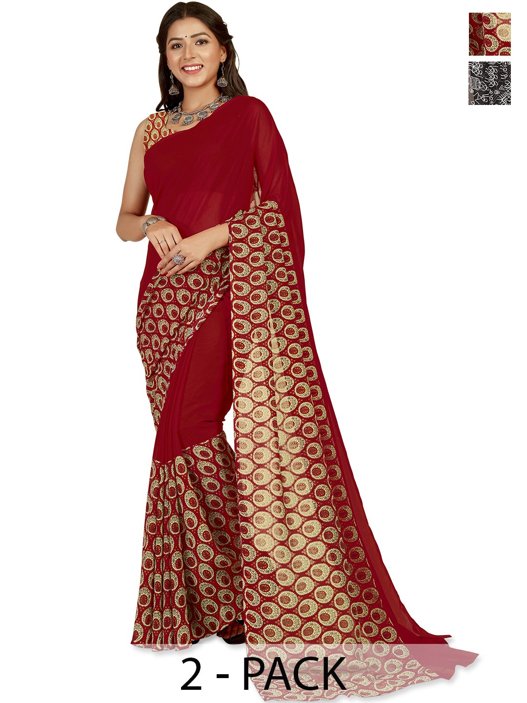 

ANAND SAREES Floral Poly Georgette Saree, Black