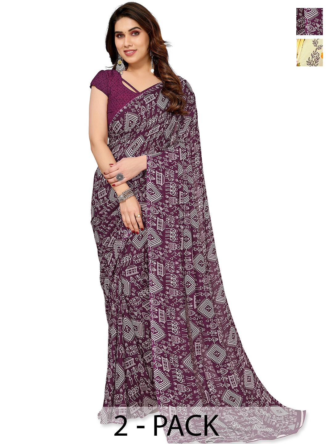 ANAND SAREES Pack of 2 Floral Saree, White
