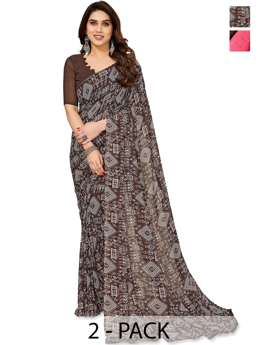 

ANAND SAREES Poly Georgette Saree, Brown