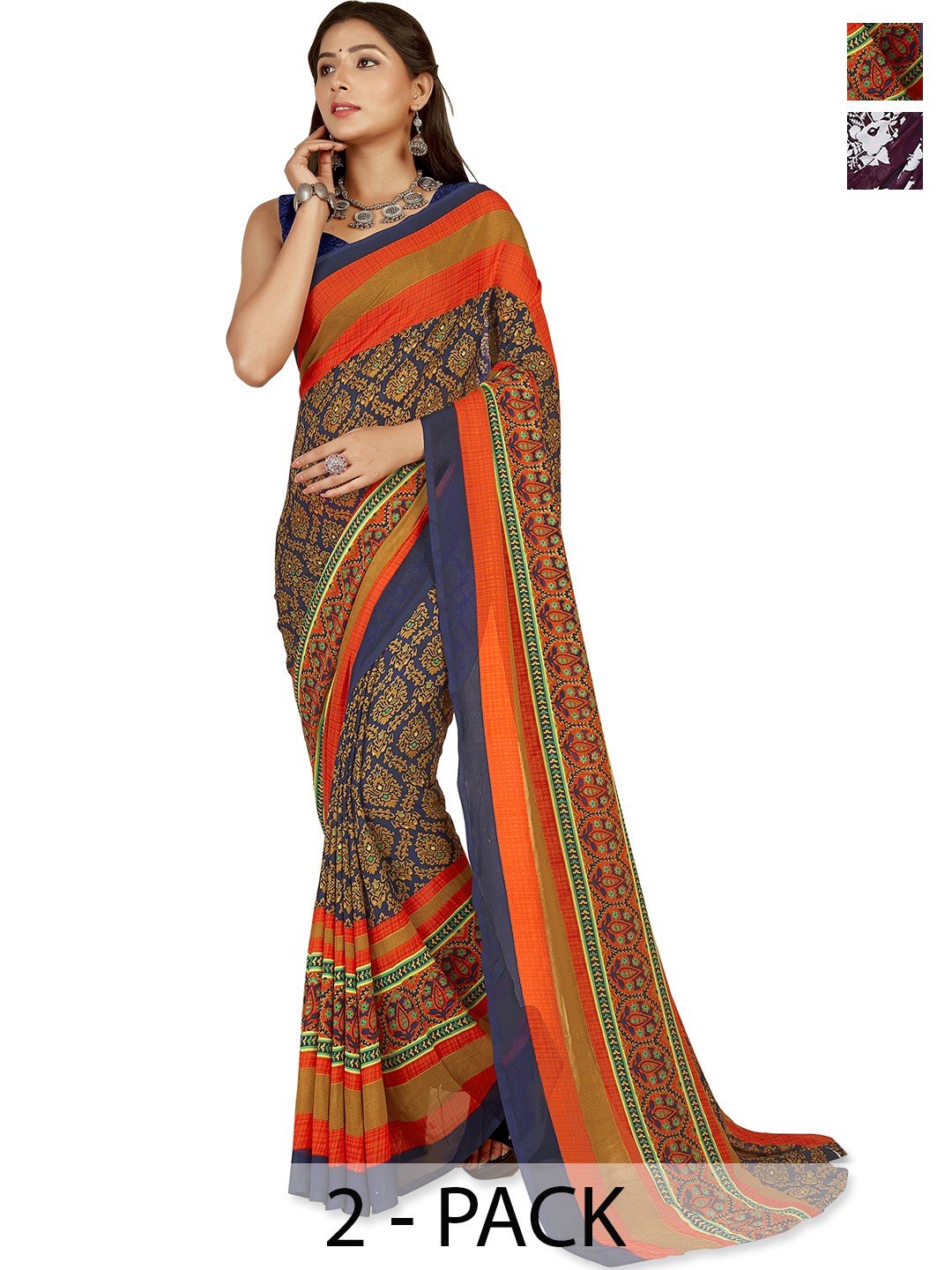 

ANAND SAREES Floral Poly Georgette Saree, Orange