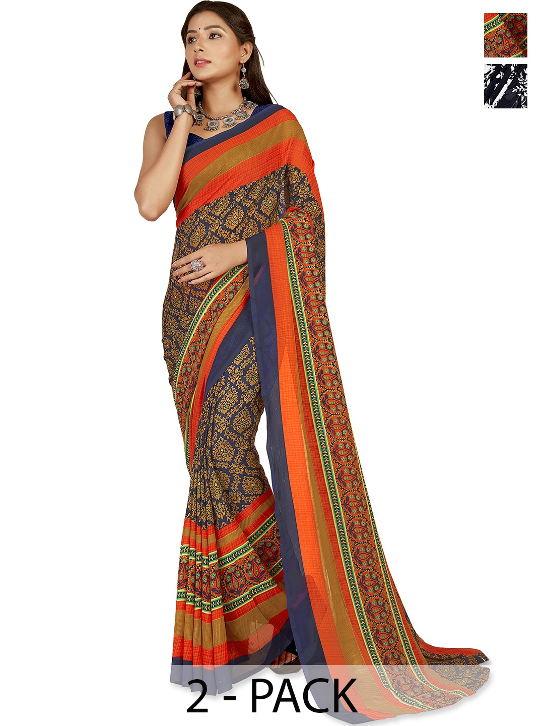 

ANAND SAREES Floral Saree Pack of 2, Orange
