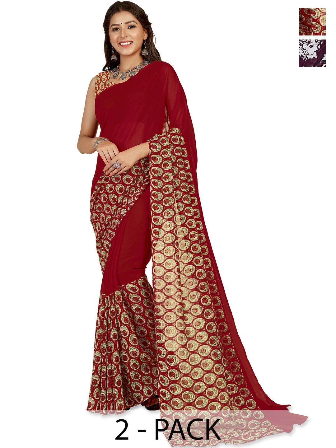 

ANAND SAREES Floral Poly Georgette Saree, Red