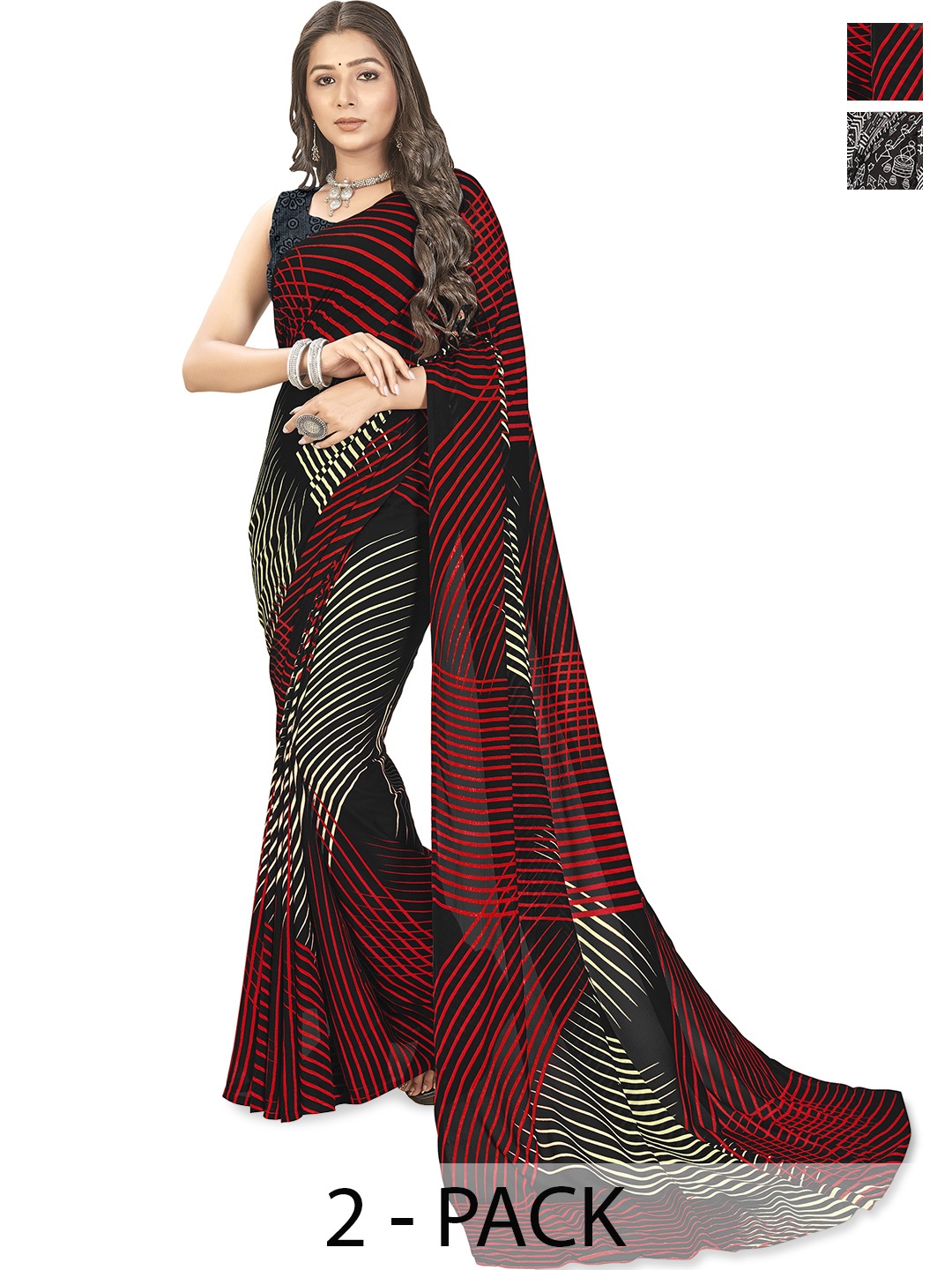 

ANAND SAREES Warli Poly Georgette Saree, Black