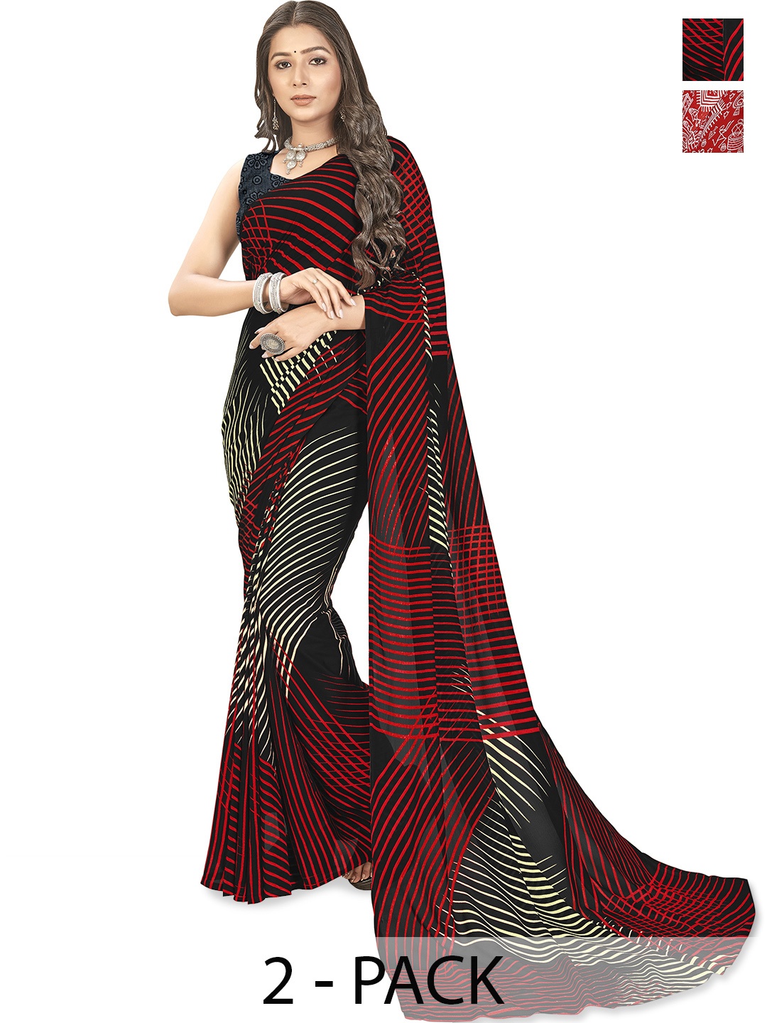 

ANAND SAREES Pack of 2 Warli Saree, Red