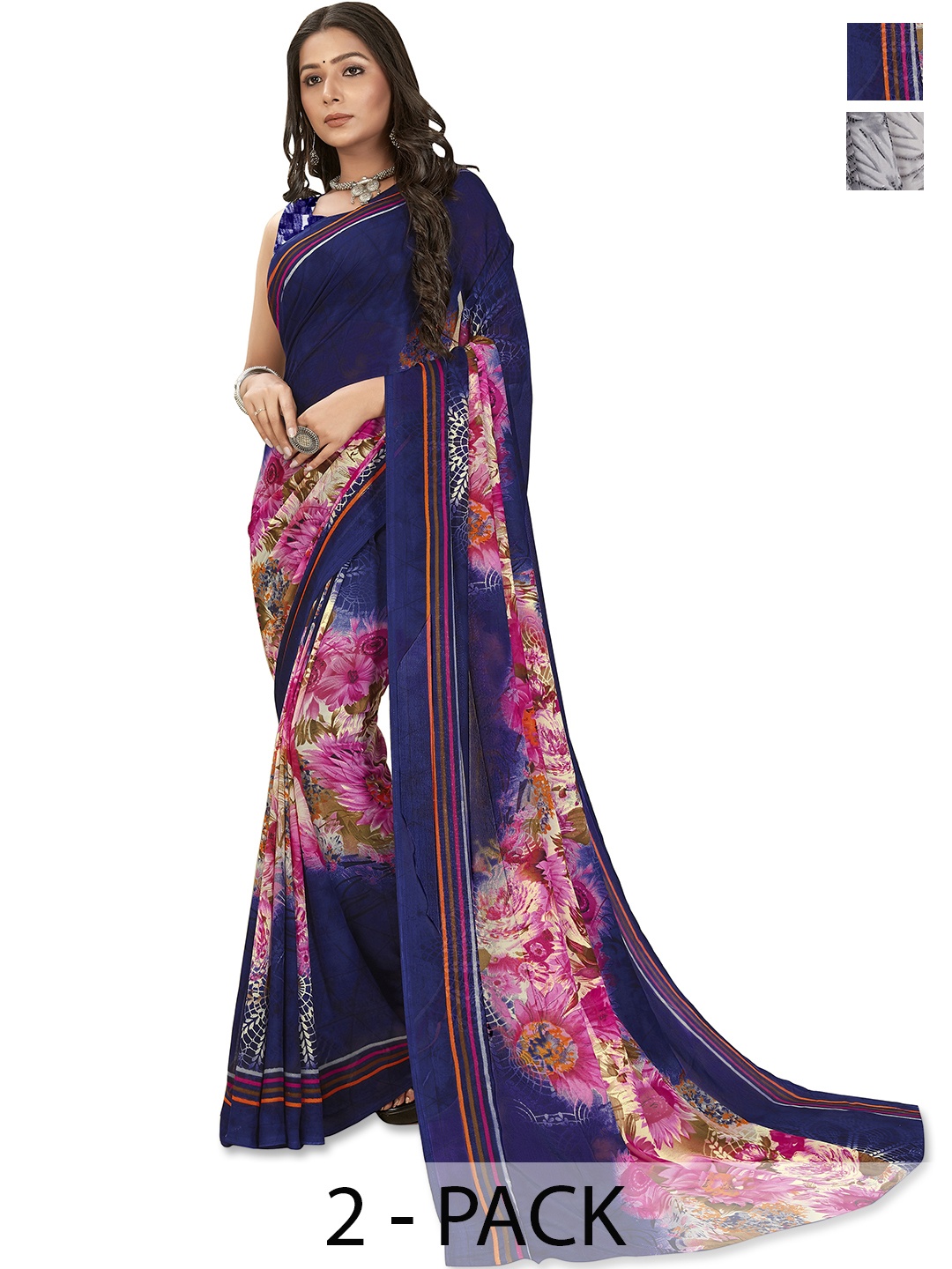 

ANAND SAREES Floral Pack of 2 Saree, Grey