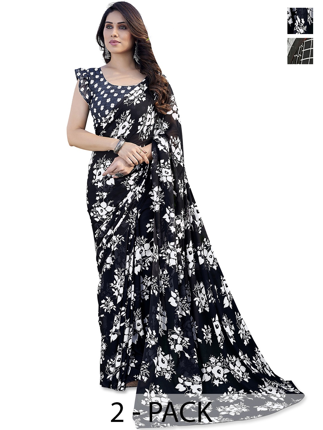 

ANAND SAREES Floral Poly Georgette Saree, Black