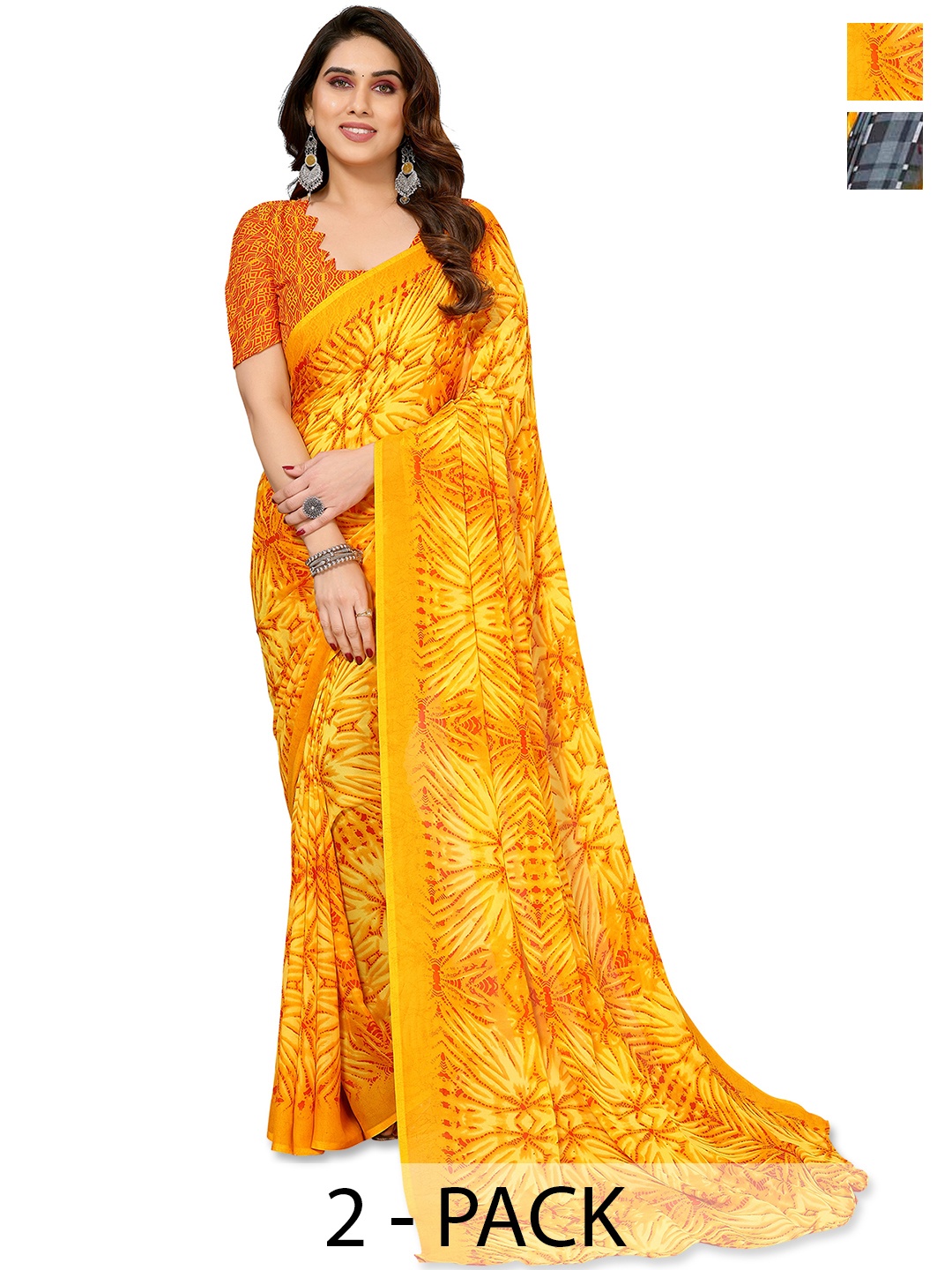 

ANAND SAREES Floral Saree Pack of 2, Orange