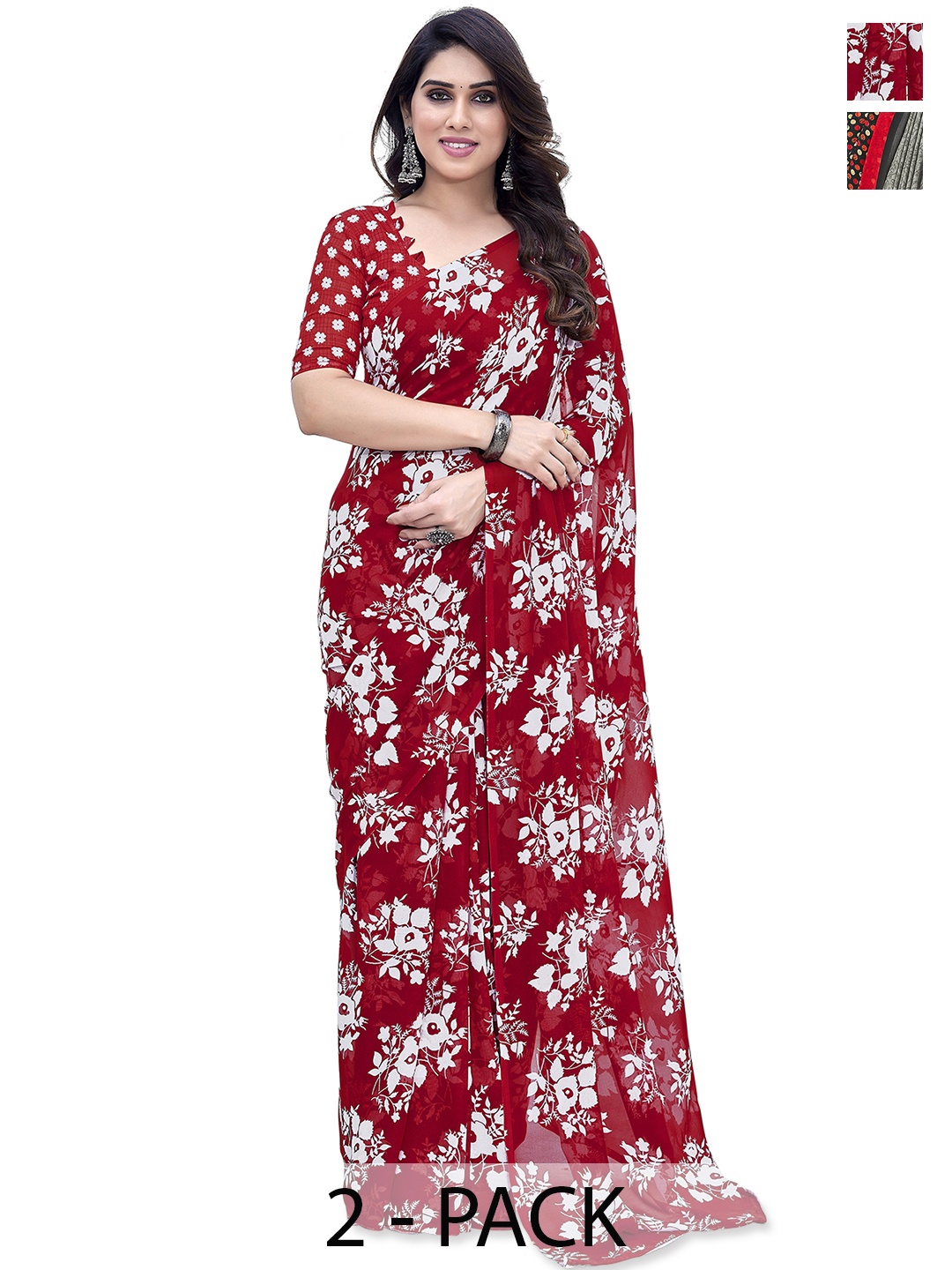 ANAND SAREES Floral Saree Pack of 2, Red