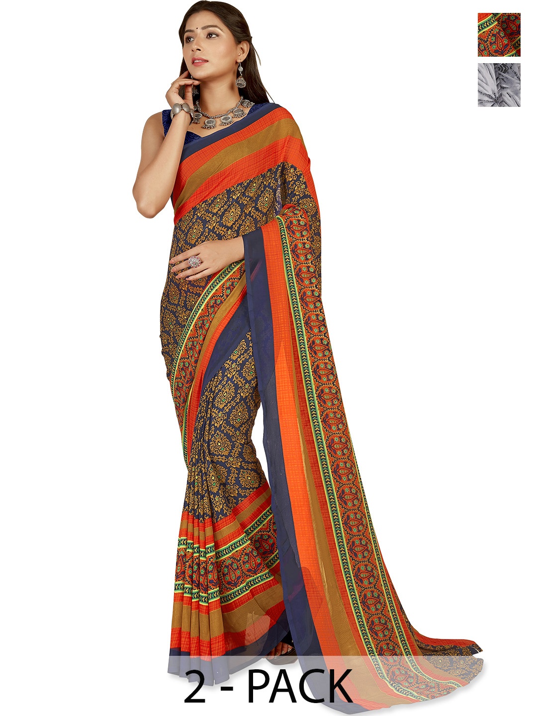 

ANAND SAREES Floral Saree Pack of 2, Grey