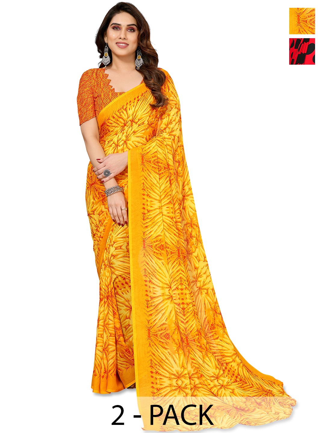 

ANAND SAREES Saree Pack of 2, Orange