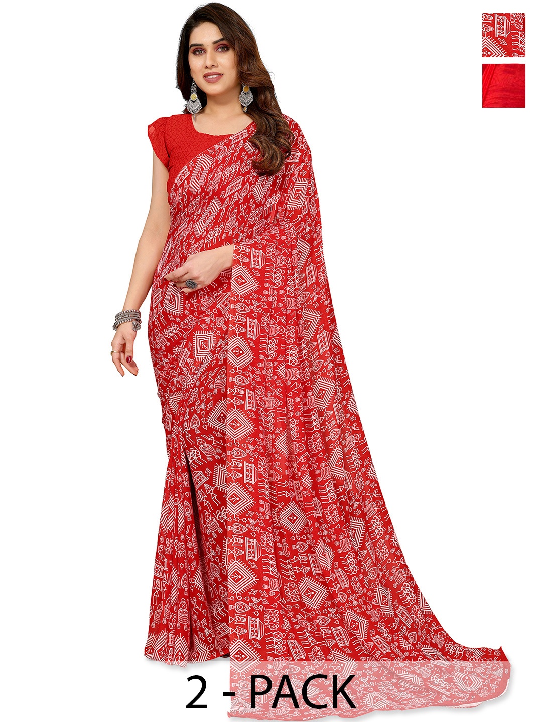 

ANAND SAREES Ethnic Motifs Saree Pack of 2, Red