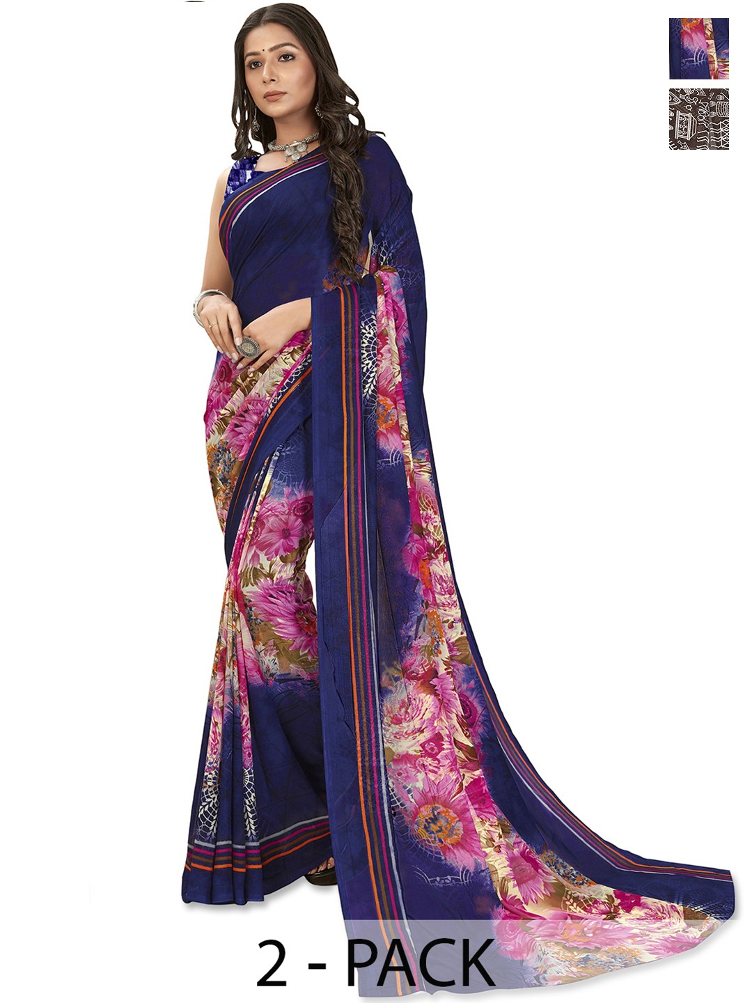 

ANAND SAREES Warli Saree Pack of 2, Brown