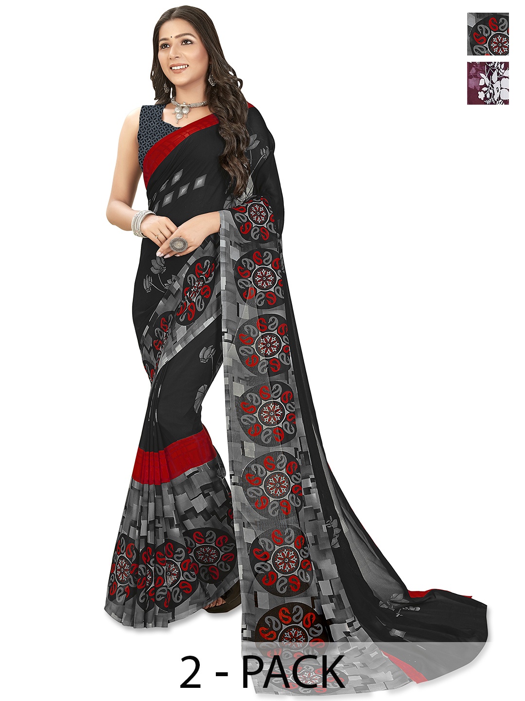 

ANAND SAREES Floral Saree Pack of 2, Burgundy