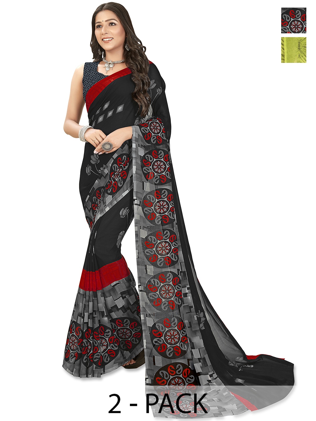 

ANAND SAREES Saree Pack of 2, Green