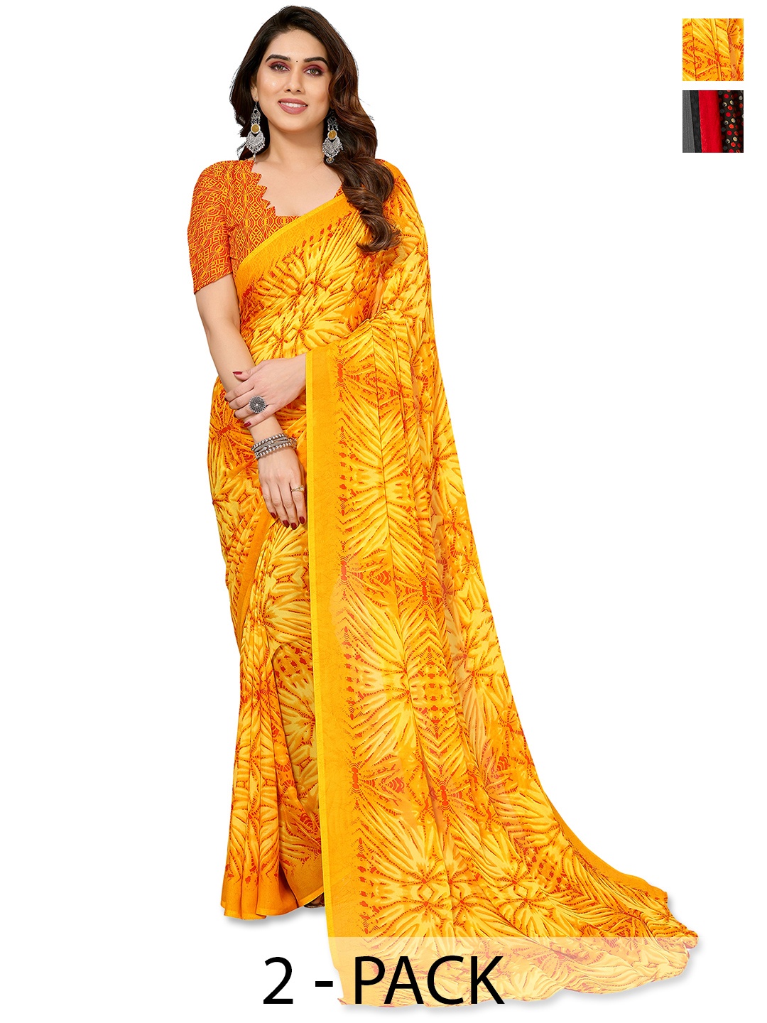 

ANAND SAREES Floral Saree Pack of 2, Black