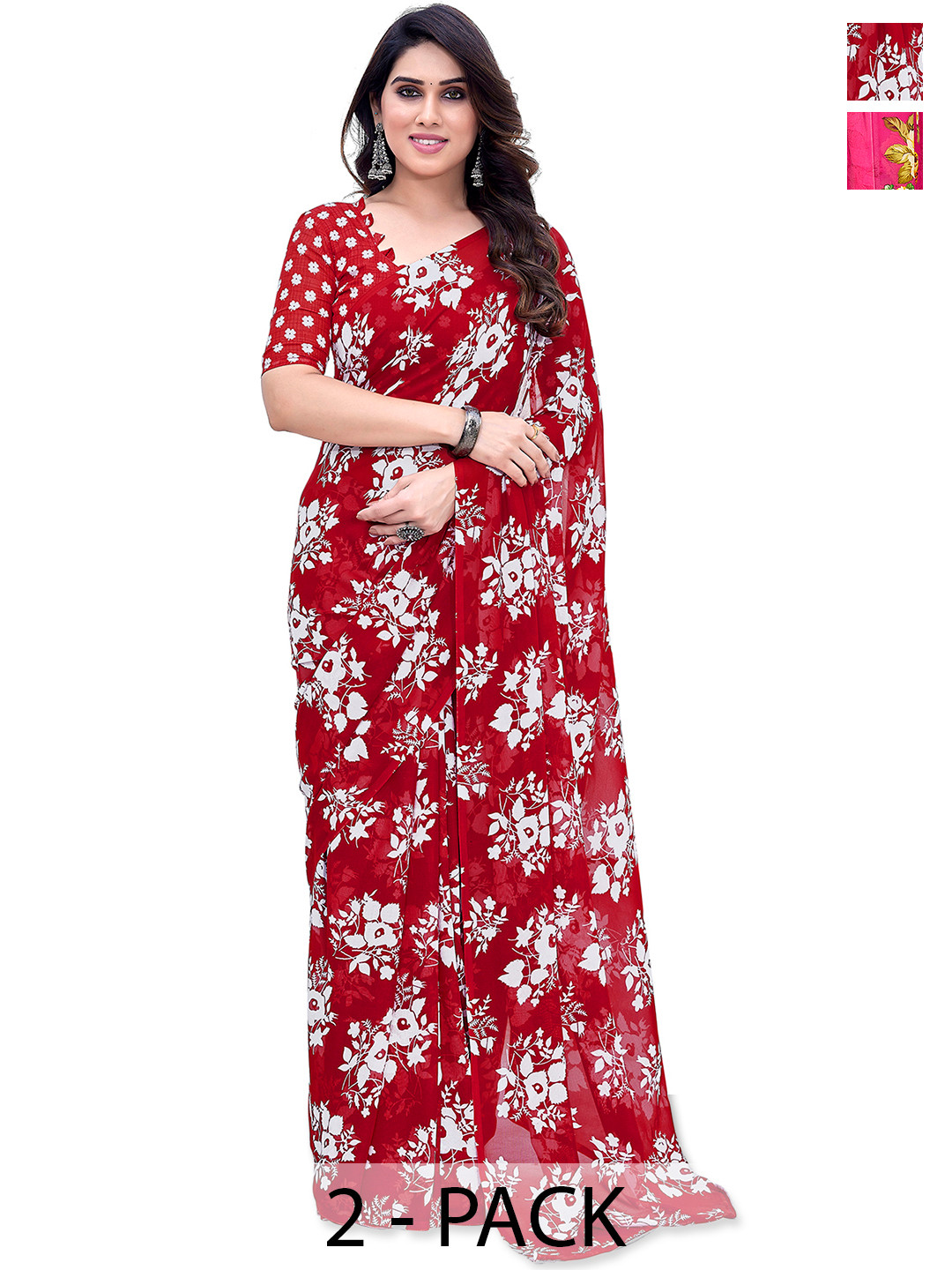 

ANAND SAREES Floral Poly Georgette Saree, Pink