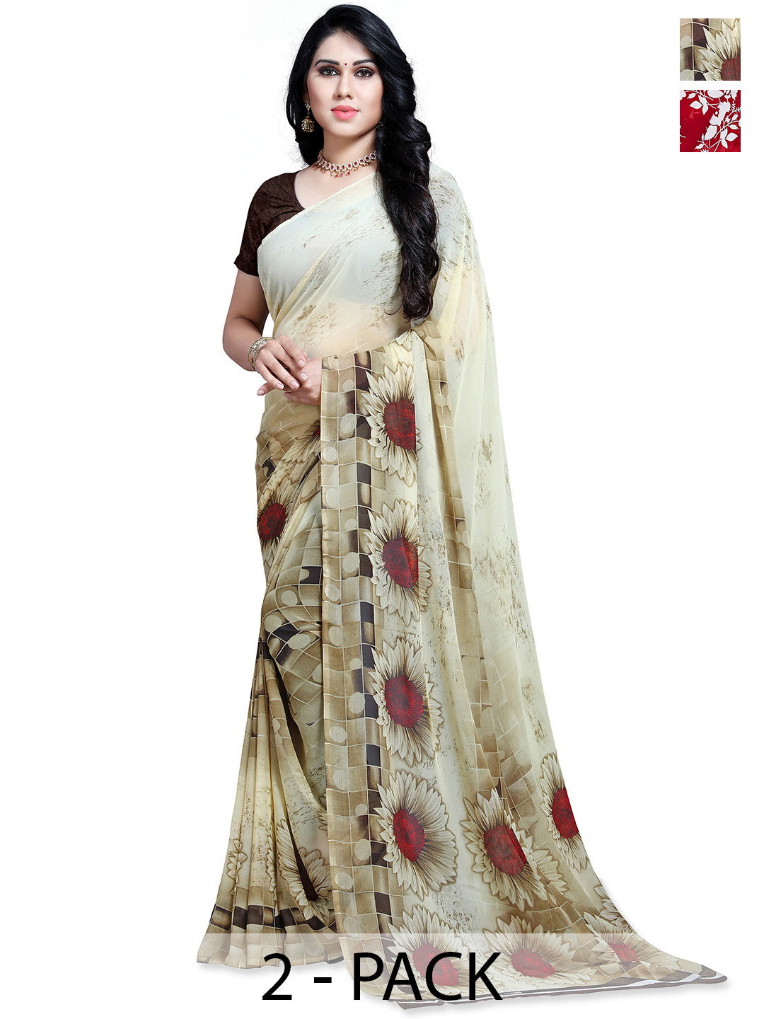 

ANAND SAREES Floral Poly Georgette Saree, Red