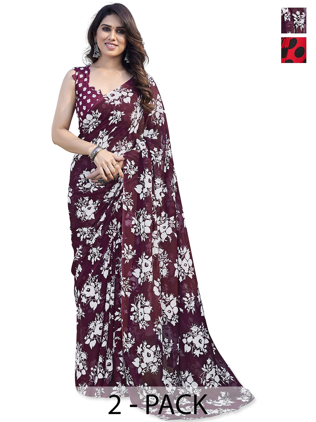 

ANAND SAREES Floral Saree Pack of 2, Burgundy