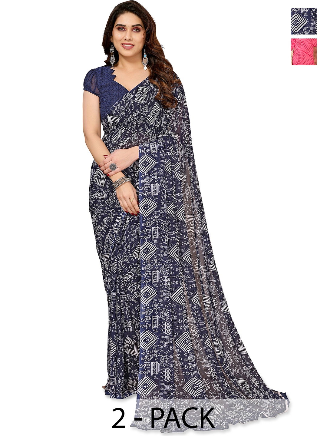 

ANAND SAREES Warli Saree Pack of 2, Blue