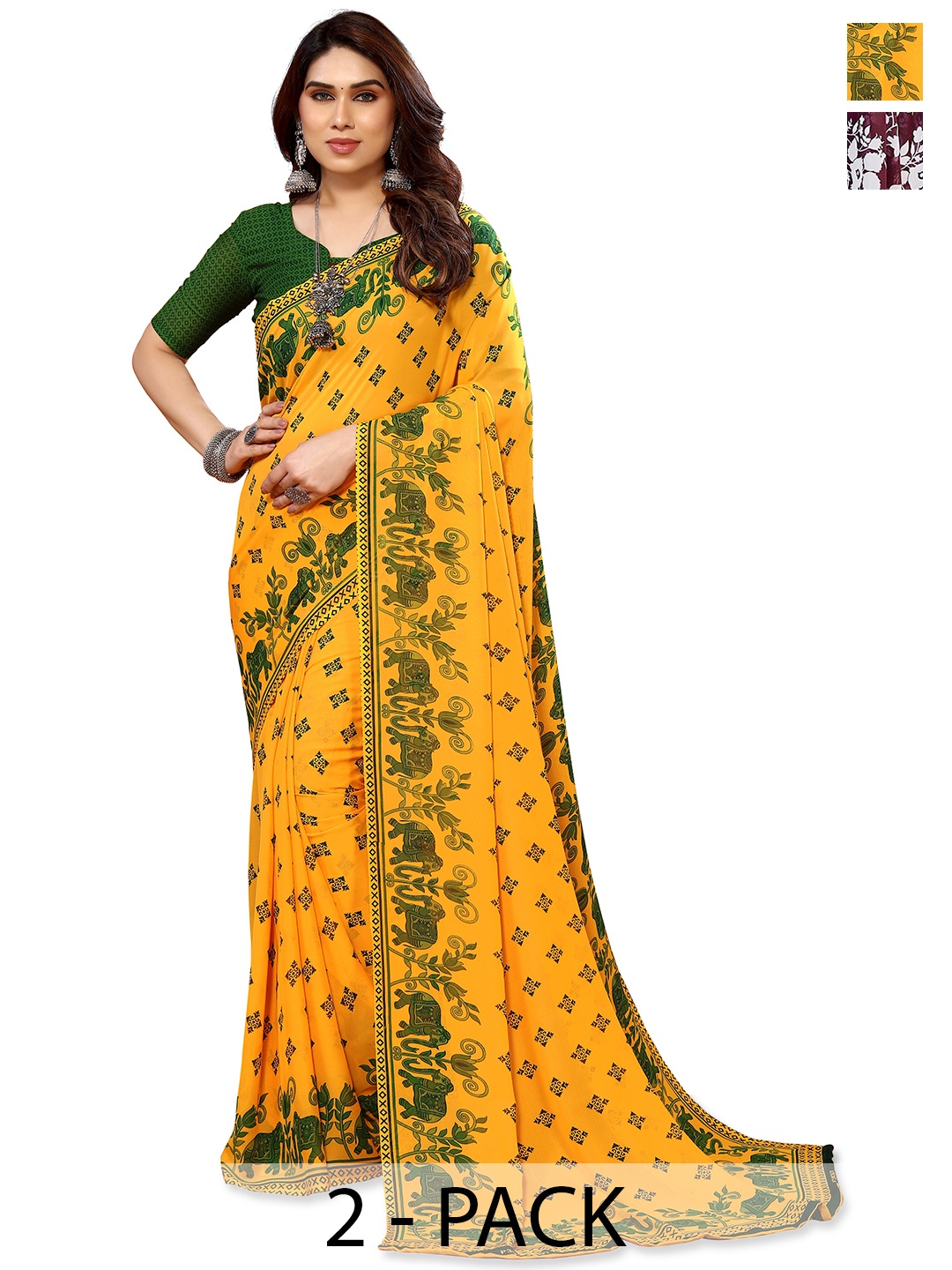 

ANAND SAREES Floral Saree Pack of 2, Burgundy
