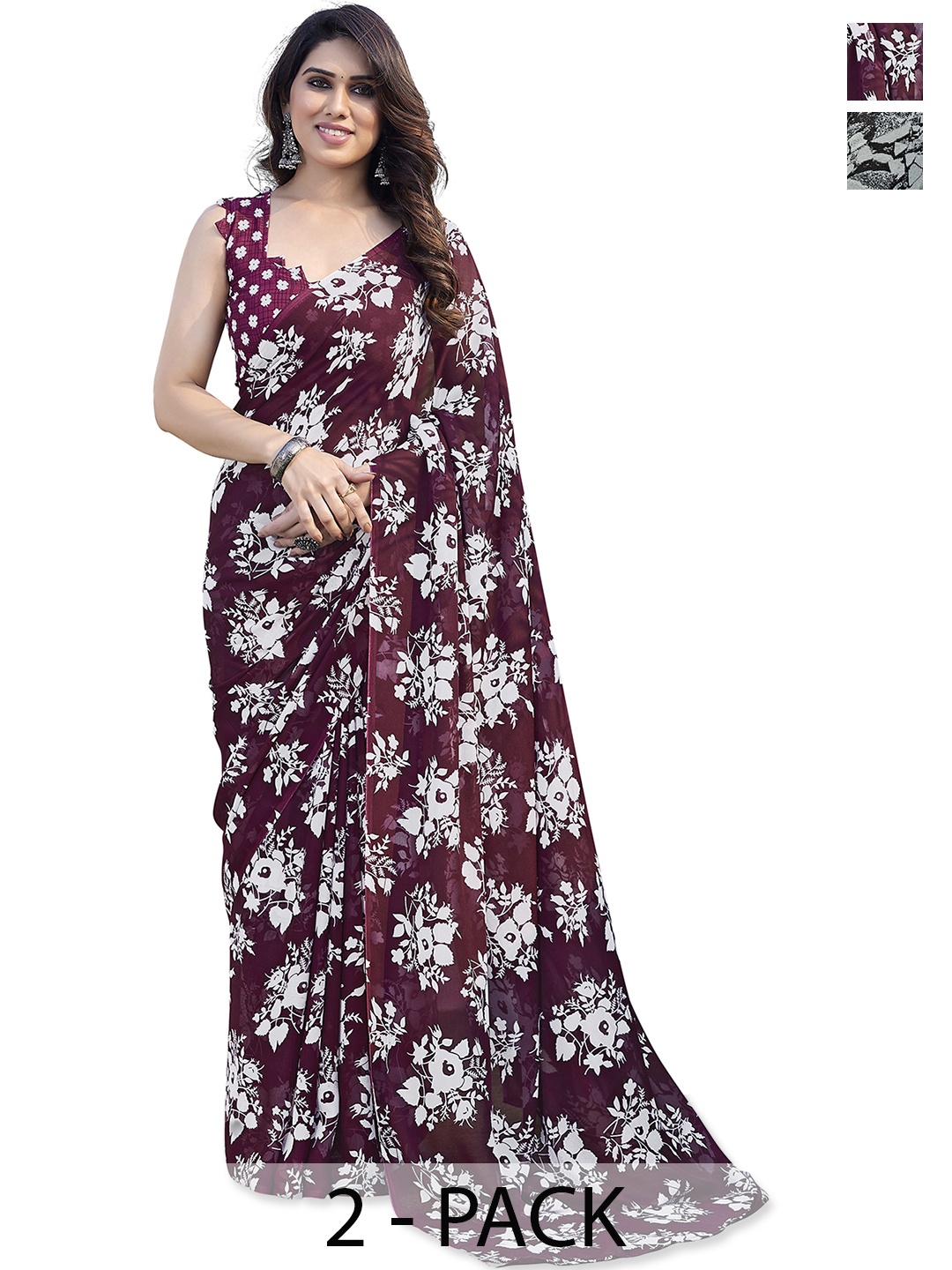 

ANAND SAREES Saree Pack of 2, Grey