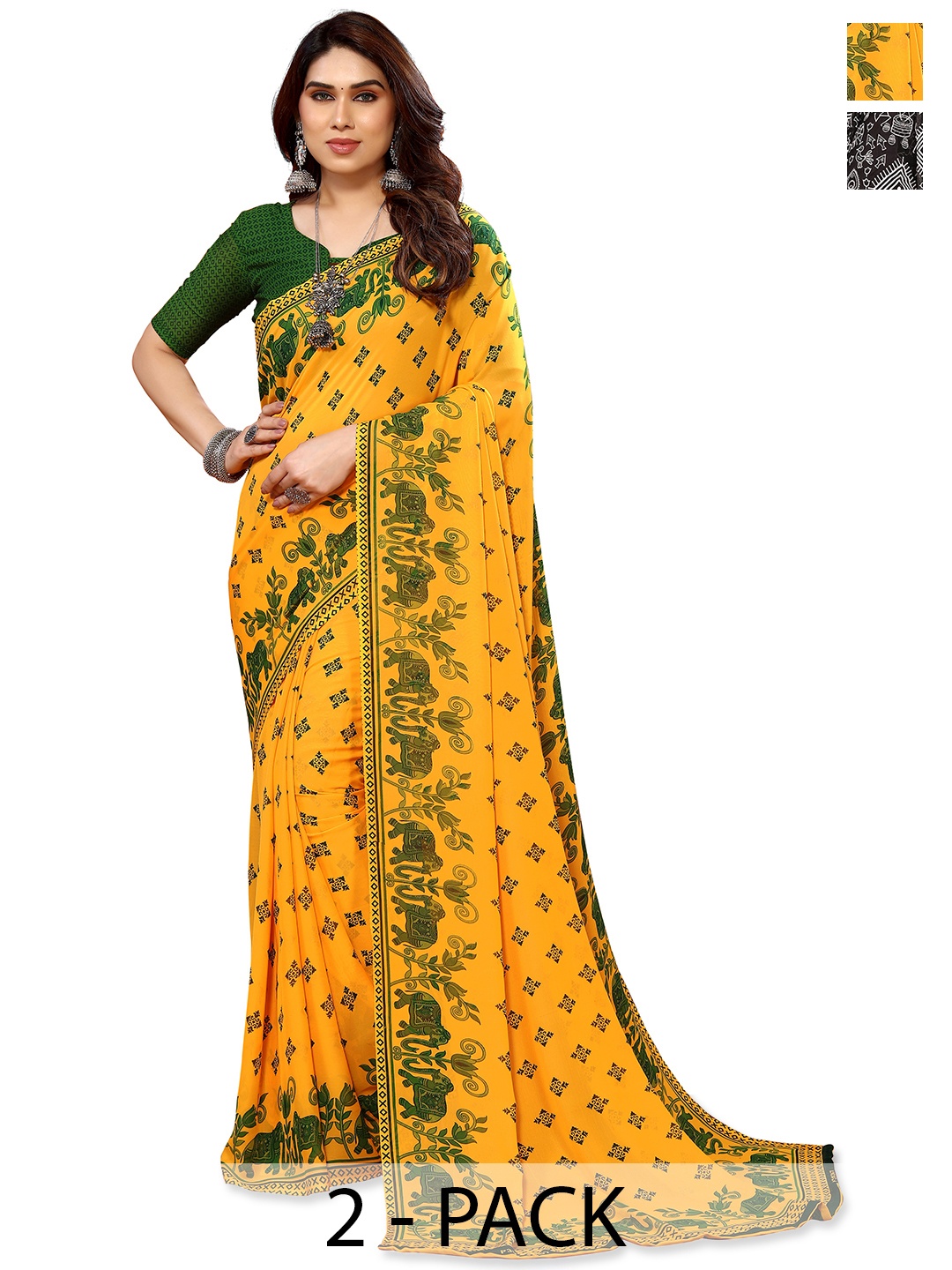 

ANAND SAREES Warli Saree Pack of 2, Black